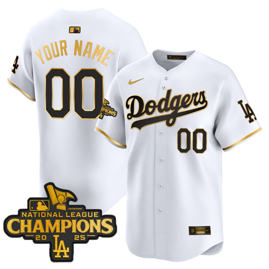 Men's Dodgers 2025 National Custom League Champions Limited Stitched Jersey White Gold