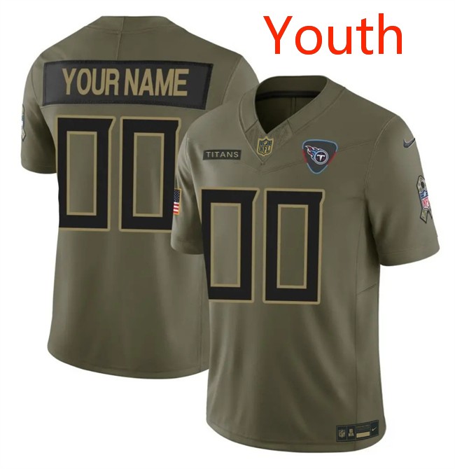 Youth Tennessee Titans Active Player Custom Olive 2025 F.U.S.E. Salute to Service Limited Stitched Football Jersey