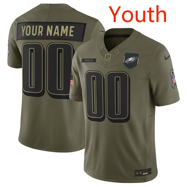 Youth Philadelphia Eagles Active Player Custom Olive 2025 F.U.S.E. Salute to Service Limited Stitched Football Jersey