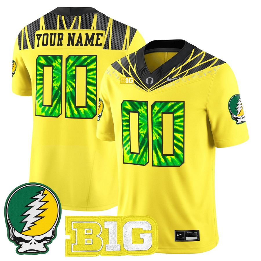 Men's Oregon Ducks Custom Yellow 2025 'Grateful Ducks' Nike Vapor F.U.S.E. Limited Stitched Football Jersey