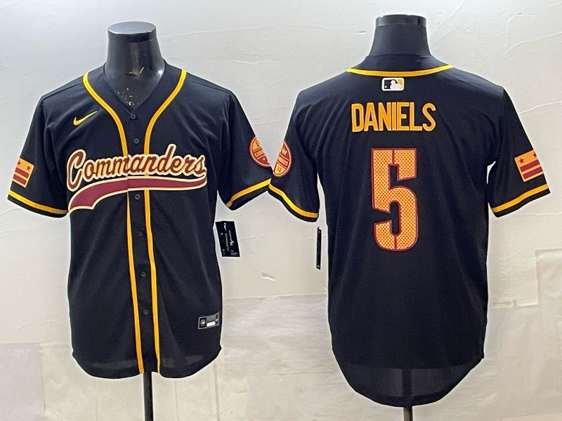 Men's Washington Commanders #5 Jayden Daniels Black Limited Stitched Baseball Jersey