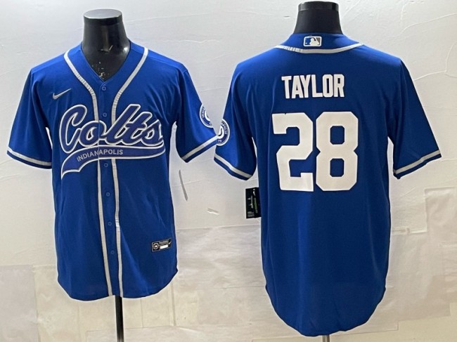 Men's Indianapolis Colts #28 Jonathan Taylor Royal Cool Base Stitched Baseball Jersey