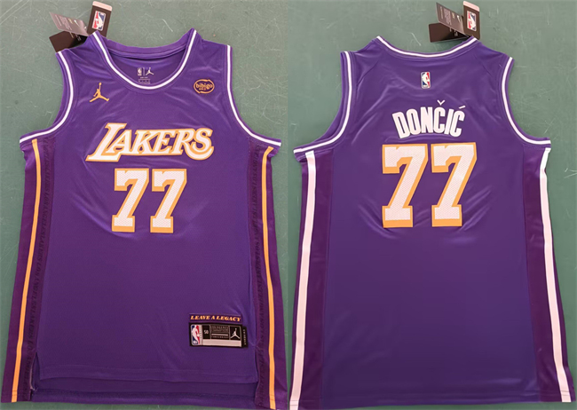 Men's Los Angeles Lakers #77 Luka Doncic Purple 2025 Statement Edition Stitched  Basketball Jersey