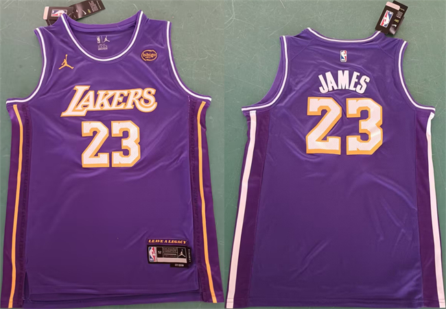 Men's Los Angeles Lakers #23 LeBron James Purple 2025 Statement Edition Stitched Basketball Jersey
