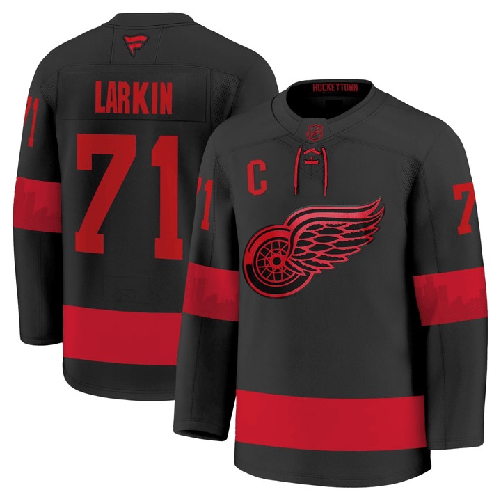 Men's Detroit Red Wings #71 Dylan Larkin Black C Patch Stitched Hockey Jersey
