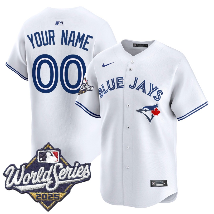 Men's Toronto Blue Jays Custom Home White 2025 World Series Nike Limited Stitched Jersey
