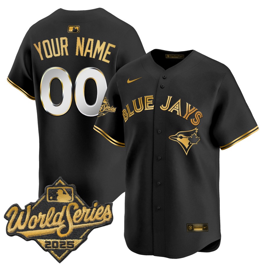 Men's Toronto Blue Jays Custom Black Gold 2025 World Series Nike Limited Stitched Jersey