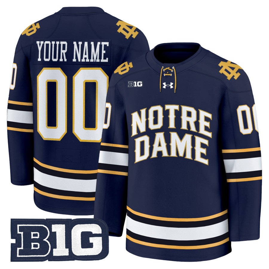 Men's Notre Dame Fighting Irish Hockey Custom Navy 2025-26 Premium Stitched Jersey Men's Notre Dame Fighting Irish Hockey Custom Navy 2025-26 Premium Stitched Jersey