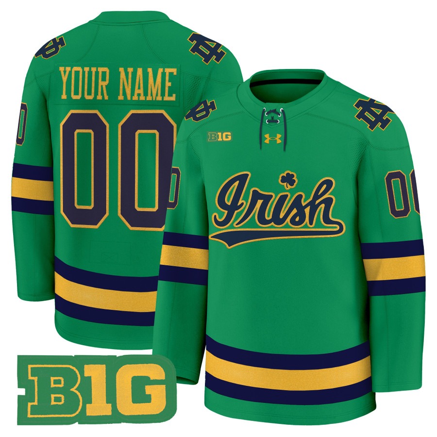 Men's Notre Dame Fighting Irish Hockey Custom Green 2025-26 Premium Stitched Jersey Men's Notre Dame Fighting Irish Hockey Custom Green 2025-26 Premium Stitched Jersey