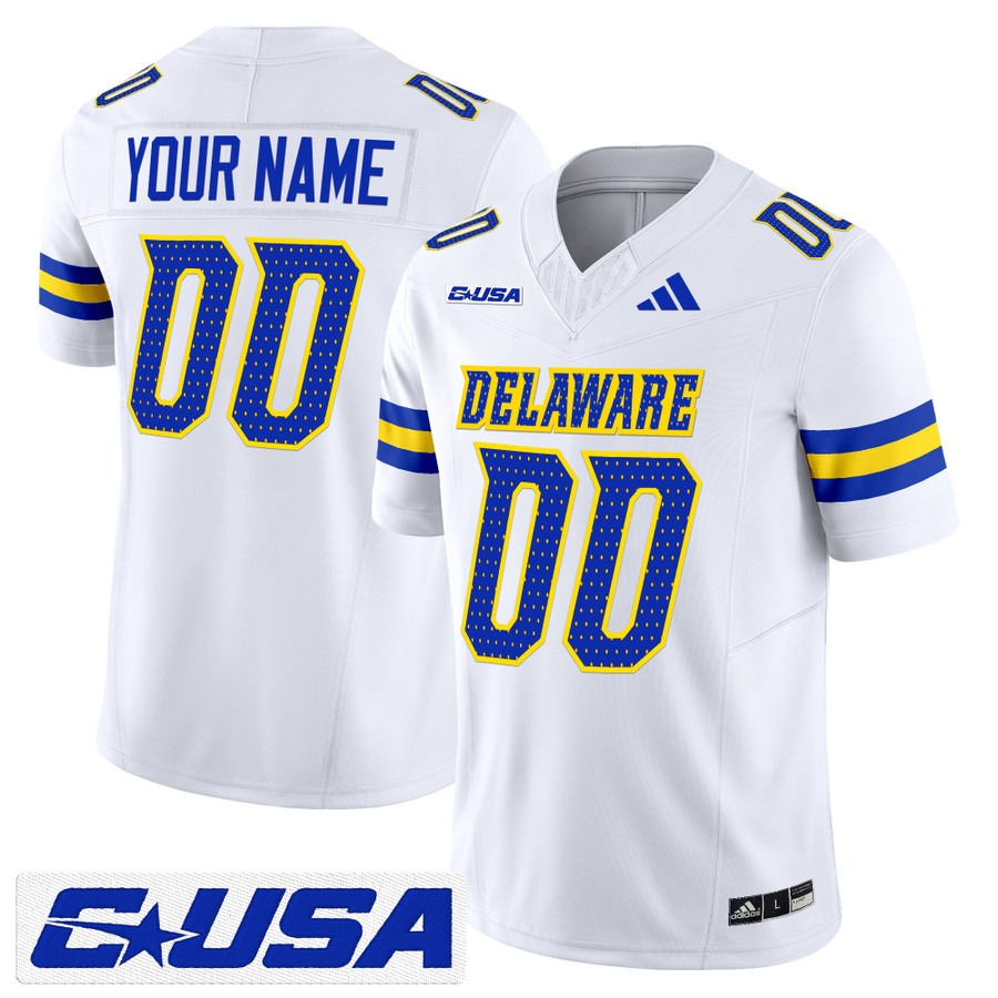 Men's Delaware Blue Hens Football Custom White 2025 Vapor F.U.S.E. Limited Stitched Jersey Men's Delaware Blue Hens Football Custom White 2025 Vapor F.U.S.E. Limited Stitched Jersey