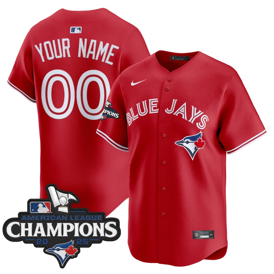 Men's Toronto Blue Jays Custom Red 2025 American League Champions  Limited Stitched Jersey Men's Toronto Blue Jays Custom Red 2025 American League Champions  Limited Stitched Jersey