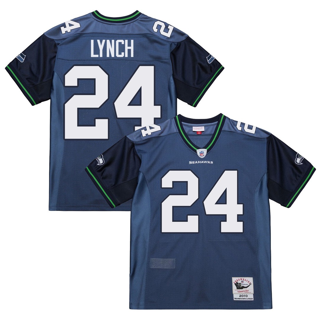Men's Seattle Seahawks #24 Marshawn Lynch Blue 2010 Throwback Stitched Jersey