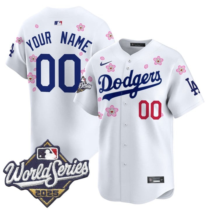 Men's Dodgers Custom White 2025 World Series x Tokyo Series Nike Limited Stitched Jersey Men's Dodgers Custom White 2025 World Series x Tokyo Series Nike Limited Stitched Jersey