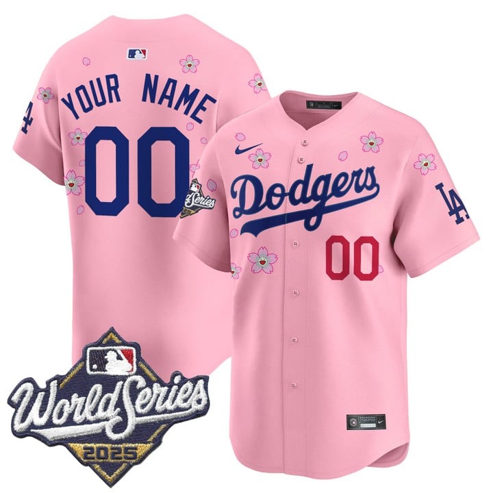 Men's Dodgers Custom Cherry Blossom 2025 World Series x Tokyo Series Nike Limited Stitched Jerse Men's Dodgers Custom Cherry Blossom 2025 World Series x Tokyo Series Nike Limited Stitched Jerse