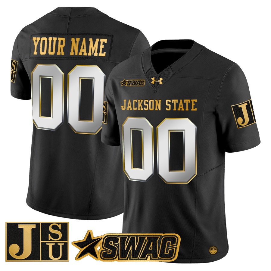Men's Jackson State Tigers Custom Black Limited Gold 2025 Vapor F.U.S.E. Limited Stitched Jersey