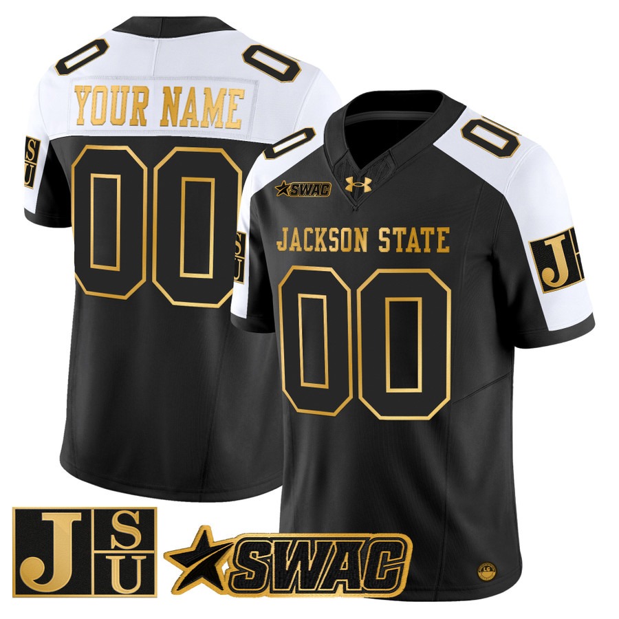 Men's Jackson State Tigers Custom Black Alternate Gold 2025 Vapor F.U.S.E. Limited Stitched Jersey