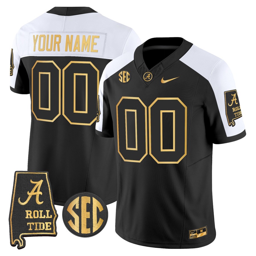 Men's Alabama Crimson Tide Custom 2025 Black Alternate Gold F.U.S.E. Vapor Limited Stitched Jersey - Alabama Map Men's Alabama Crimson Tide Custom 2025 Black Alternate Gold F.U.S.E. Vapor Limited Stitched Jersey - Alabama Map