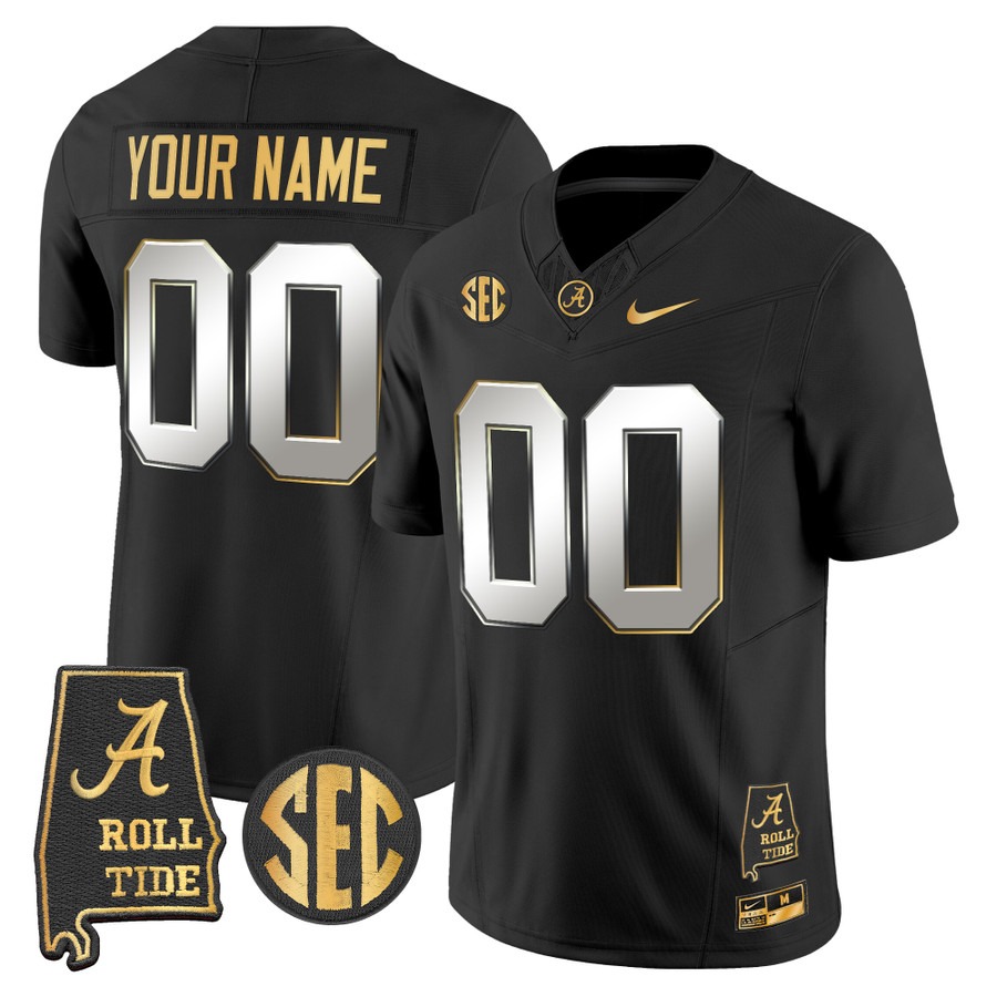 Men's Alabama Crimson Tide Custom 2025 Black Limited Gold F.U.S.E. Vapor Limited Stitched Jersey - Alabama Map Men's Alabama Crimson Tide Custom 2025 Black Limited Gold F.U.S.E. Vapor Limited Stitched Jersey - Alabama Map