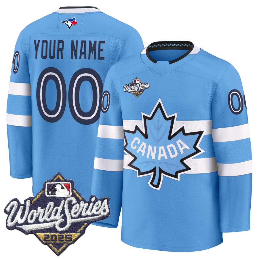 Men's Toronto Blue Jays Custom 2025 World Series Premium Stitched Canada  Hockey Style Jersey - Powder Blue Men's Toronto Blue Jays Custom 2025 World Series Premium Stitched Canada  Hockey Style Jersey - Powder Blue