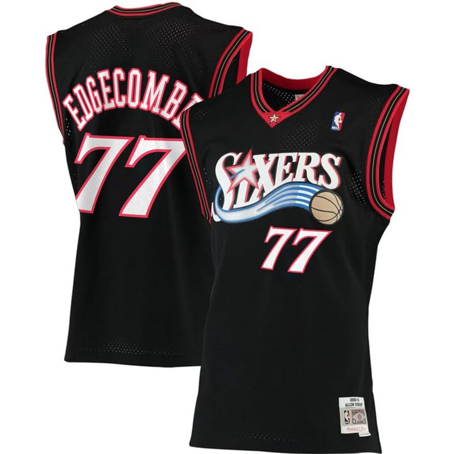 Men's Philadelphia 76ers #77 V. J. Edgecombe Sixers Iconic Stitched Throwback Jersey Black