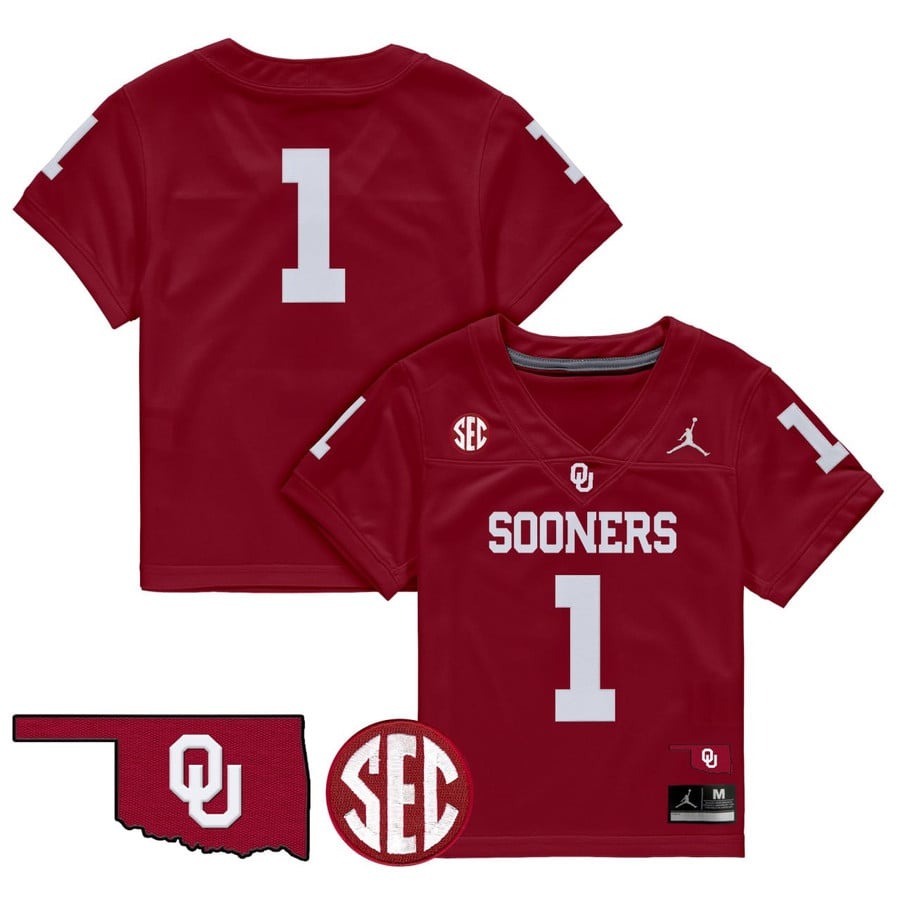Toddlers Oklahoma Sooners #1 Crimson Jordan Brand Stitched Football Jersey Toddlers Oklahoma Sooners #1 Crimson Jordan Brand Stitched Football Jersey