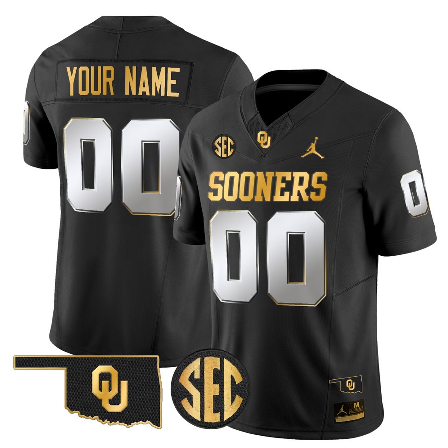 Men's Oklahoma Sooners Custom Black Limited Gold 2025 Vapor F.U.S.E. Limited Stitched Football Jersey Men's Oklahoma Sooners Custom Black Limited Gold 2025 Vapor F.U.S.E. Limited Stitched Football Jersey