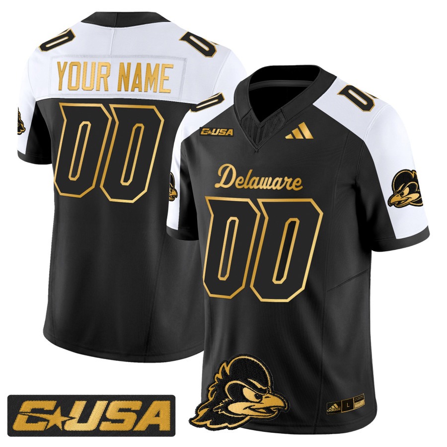 Men's Delaware Blue Hens Custom Black Gold Alternate 2025 Vapor F.U.S.E. Limited Stitched Football Jersey Men's Delaware Blue Hens Custom Black Gold Alternate 2025 Vapor F.U.S.E. Limited Stitched Football Jersey