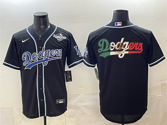 Men's Los Angeles Dodgers Team Big Logo Black Fashion 2025 World Series Cool Base Stitched Baseball Jersey 001
