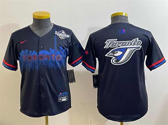 Youth Toronto Blue Jays Team Big Logo Navy 2025 World Series City Connect Limited Stitched Baseball Jersey Youth Toronto Blue Jays Team Big Logo Navy 2025 World Series City Connect Limited Stitched Baseball Jersey