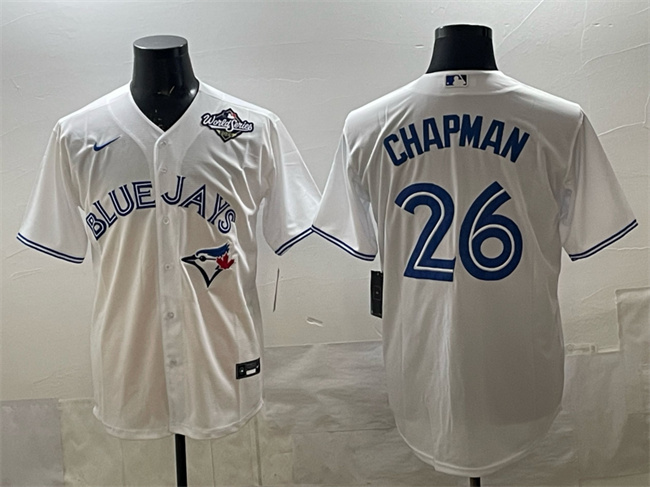 Men's Toronto Blue Jays #26 Matt Chapman White 2025 World Series Home Cool Base Stitched Baseball Jersey Men's Toronto Blue Jays #26 Matt Chapman White 2025 World Series Home Cool Base Stitched Baseball Jersey