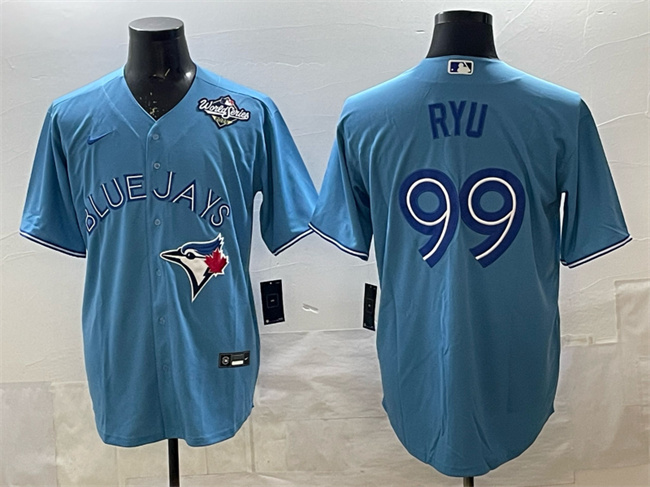Men's Toronto Blue Jays #99 Hyun-jin Ryu Blue 2025 World Series Cool Base Stitched Baseball Jersey Men's Toronto Blue Jays #99 Hyun-jin Ryu Blue 2025 World Series Cool Base Stitched Baseball Jersey