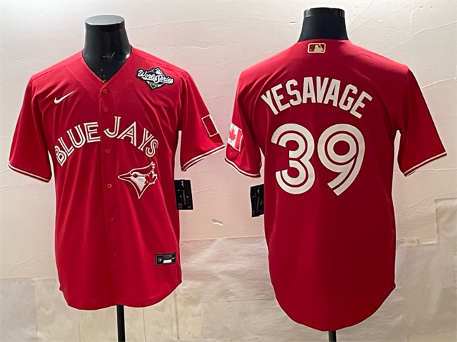 Men's Toronto Blue Jays #39 Trey Yesavage Red 2025 World Series Cool Base Stitched Baseball Jersey Men's Toronto Blue Jays #39 Trey Yesavage Red 2025 World Series Cool Base Stitched Baseball Jersey