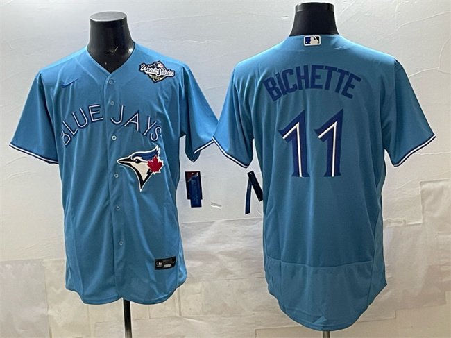 Men's Toronto Blue Jays #11 Bo Bichette Blue 2025 World Series Flex Base Stitched Baseball Jersey Men's Toronto Blue Jays #11 Bo Bichette Blue 2025 World Series Flex Base Stitched Baseball Jersey