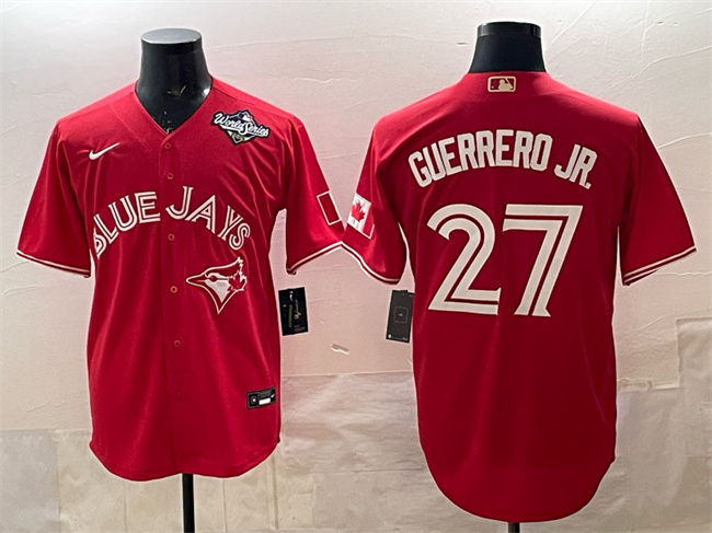 Men's Toronto Blue Jays #27 Vladimir Guerrero Jr. Red 2025 World Series Cool Base Stitched Baseball Jersey Men's Toronto Blue Jays #27 Vladimir Guerrero Jr. Red 2025 World Series Cool Base Stitched Baseball Jersey