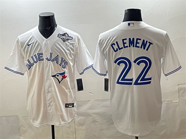Men's Toronto Blue Jays #22 Ernie Clement White 2025 World Series Home Cool Base Stitched Baseball Jersey Men's Toronto Blue Jays #22 Ernie Clement White 2025 World Series Home Cool Base Stitched Baseball Jersey