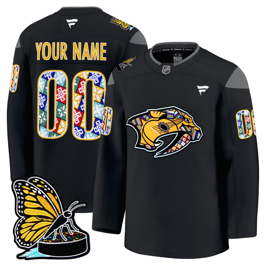 Men's Nashville Predators Custom 2025 Hispanic Music Heritage Night Premium Stitched Hockey Jersey - Black