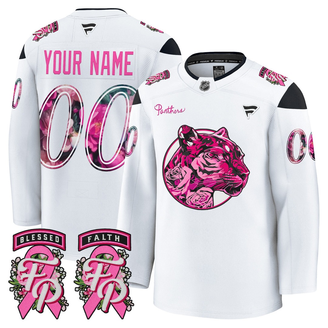 Men's Florida Panthers Custom White 'Pink in the Rink' 2025 Premium Stitched Hockey Jersey