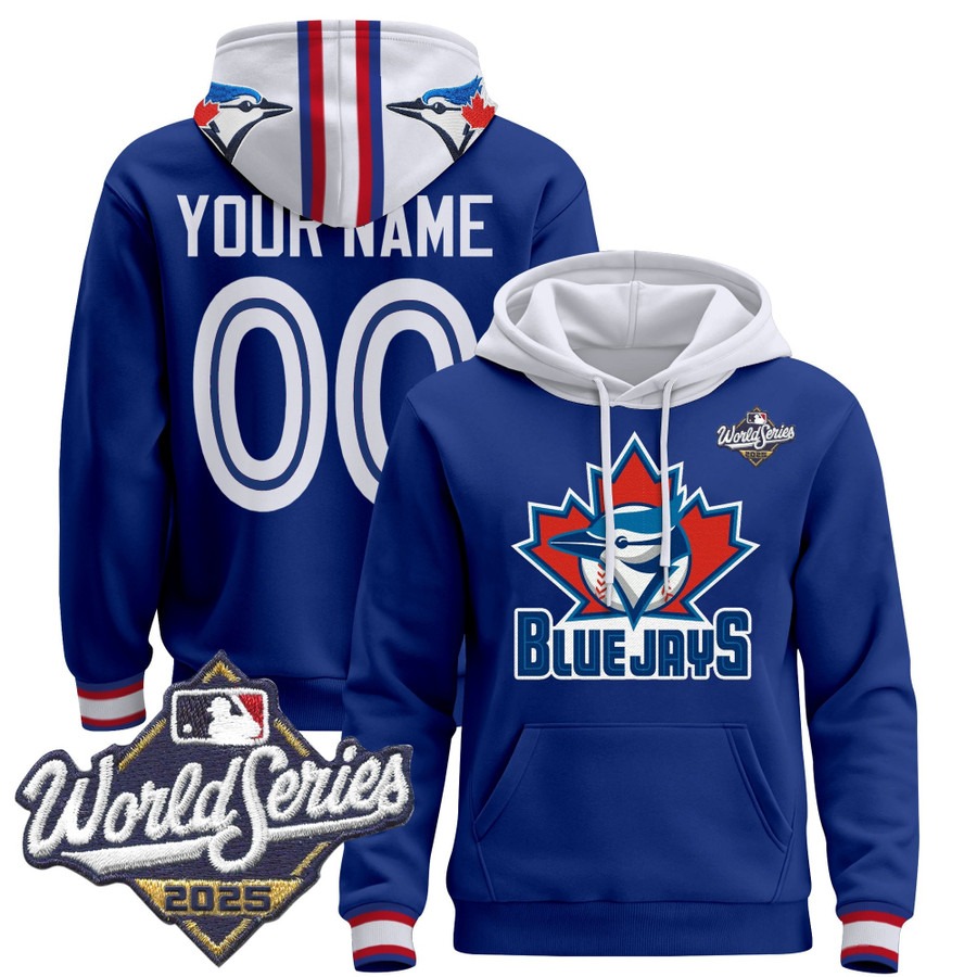 Men's Toronto Blue Jays Custom Royal 2025 World Series Premium Stitched Pullover Hoodie Men's Toronto Blue Jays Custom Royal 2025 World Series Premium Stitched Pullover Hoodie