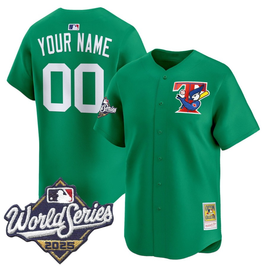 Men's Toronto Blue Jays Custom Throwback 2025 World Series Patch Limited Stitched Jersey Green Men's Toronto Blue Jays Custom Throwback 2025 World Series Patch Limited Stitched Jersey Green