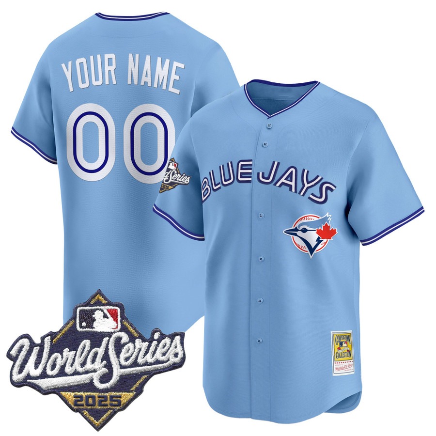 Men's Toronto Blue Jays Custom Throwback 2025 World Series Patch Limited Stitched Jersey Powder Blue Men's Toronto Blue Jays Custom Throwback 2025 World Series Patch Limited Stitched Jersey Powder Blue