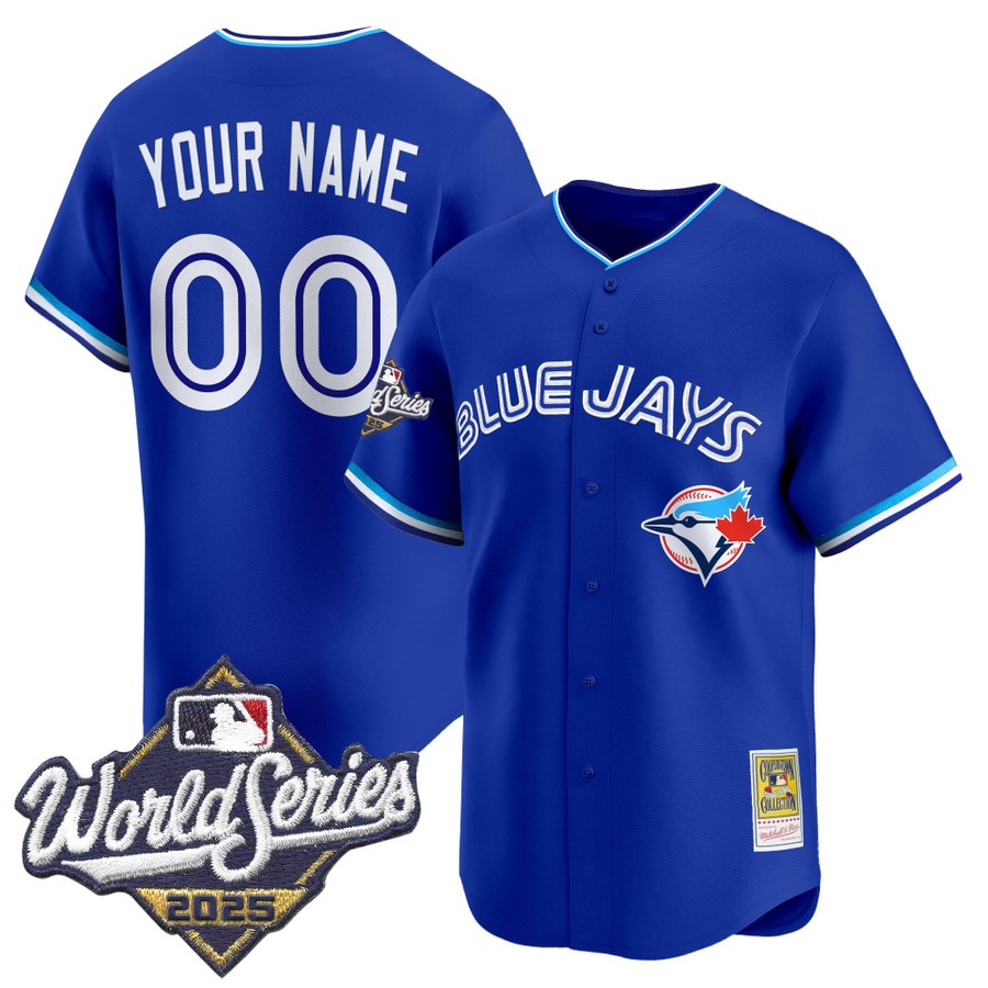 Men's Toronto Blue Jays Custom Throwback 2025 World Series Patch Limited Stitched Jersey Royal Men's Toronto Blue Jays Custom Throwback 2025 World Series Patch Limited Stitched Jersey Royal