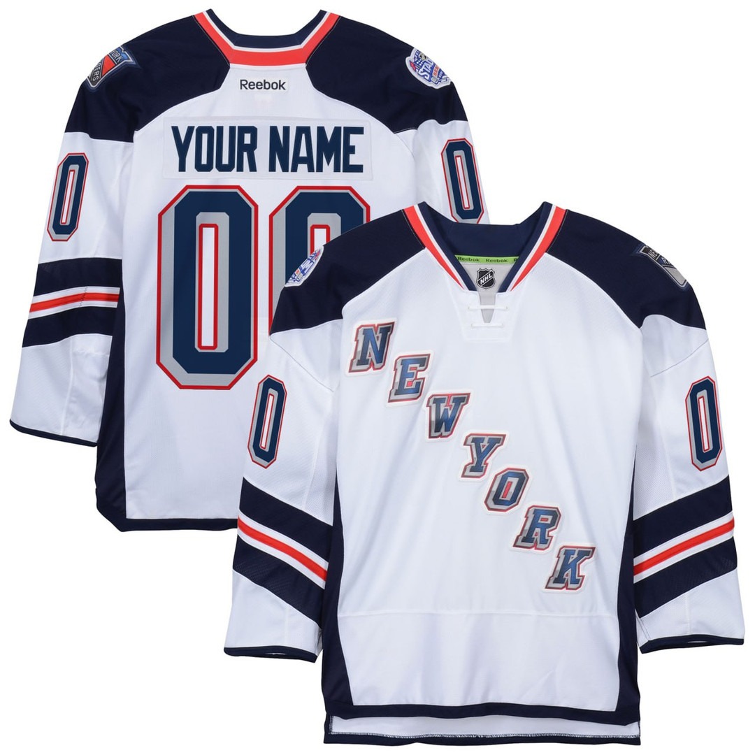 Men's New York Rangers Custom White Reebok Stitched Hockey Jersey