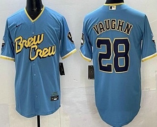 Men's Milwaukee Brewers #28 Andrew Vaughn Powder Blue 2022 City Connect Nike Jersey
