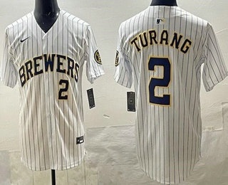 Men's Milwaukee Brewers #2 Brice Turang White Nike Limited Stitched Jersey