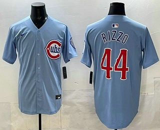 Men's Chicago Cubs #44 Anthony Rizzo Baby Blue Cool Base Stitched Baseball Jersey