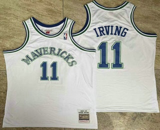 Men's Dallas Mavericks #11 Kyrie Irving White AU Throwback Jersey