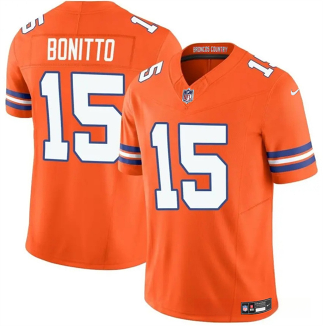 Youth Denver Broncos #15 Nik Bonitto Orange F.U.S.E. Throwback Vapor Limited Stitched Football Jersey