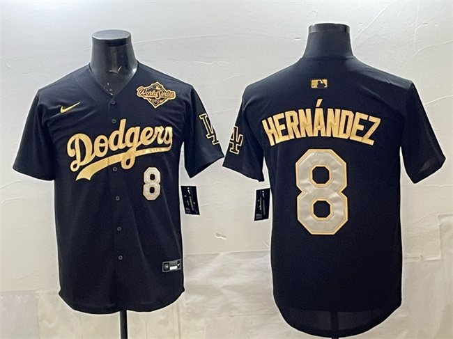 Men's Los Angeles Dodgers #8 Enrique Hernandez Black Gold 2025 World Series Limited Stitched Baseball Jersey