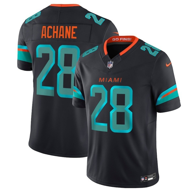 Women's Miami Dolphins #28 De’Von Achane Black 2025 F.U.S.E. “Rivalries” Vapor Limited Stitched Football Jersey(Run Small)