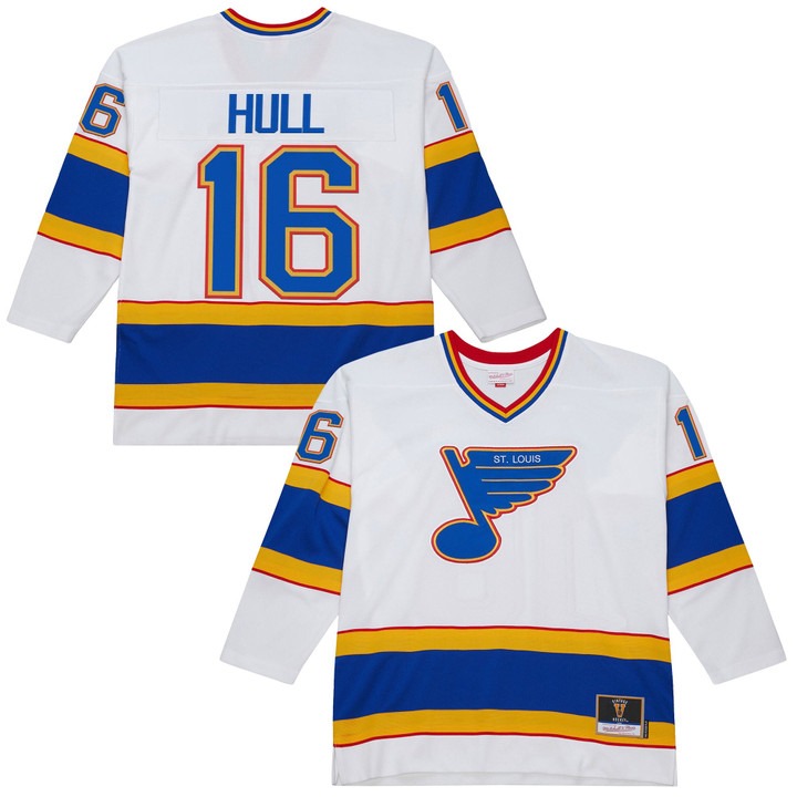 Men's St. Louis Blues #16 Brett Hull White Vintage 1990-91 Power Play Stitched Jersey